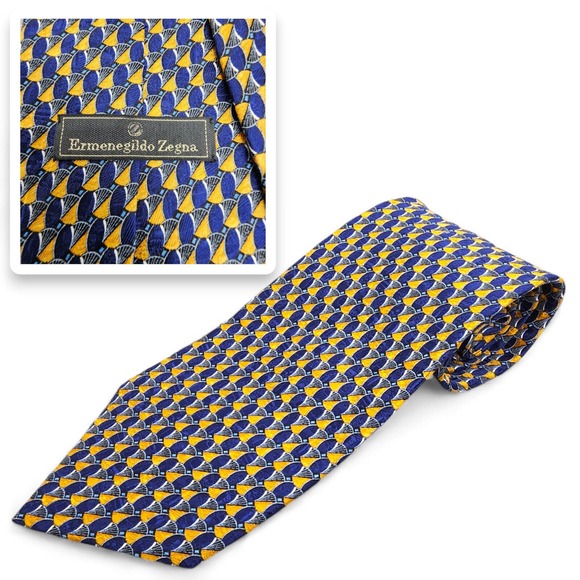Ermenegildo Zegna Other - Ermenegildo Zegna Exclusive Design Tie Blue Gold Geometric Silk Necktie‎ Italy